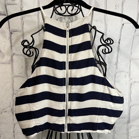 Abercrombie & Fitch Cropped Tank Top Racer Full Zip Back Broad Striped - Picture 3 of 9